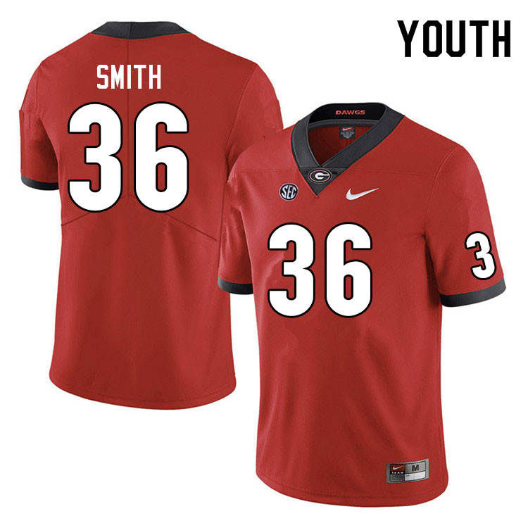 Youth #36 Colby Smith Georgia Bulldogs College Football Jerseys Sale-Red - Click Image to Close